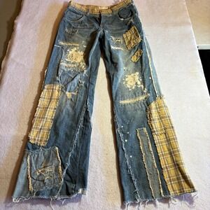 WE THE FREE Gemini‎ Mid Rise Boyfriend Jeans Distressed Patchwork Plaid Size 25